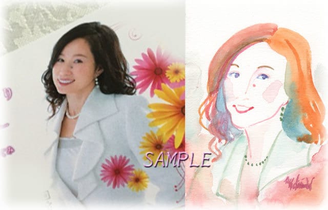 おしゃれな水彩画の似顔絵作成します 「癒される」「優しい」絵と言われる画家の描く似顔絵です。 イメージ2
