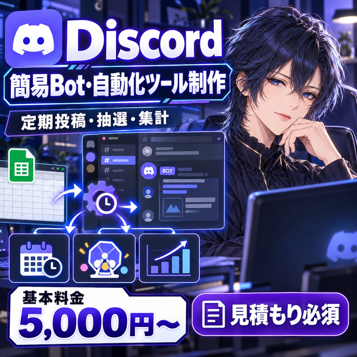 Discord用の簡易Bot・ツールを制作します 定期投稿・抽選・集計など、サーバー運営の手作業を減らします イメージ1