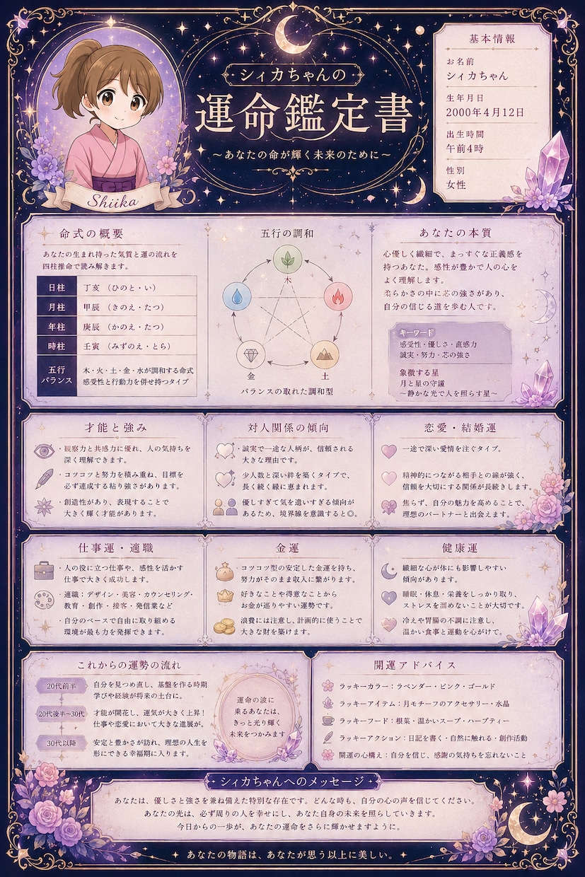 あなただけの【四柱推命・完全鑑定書】をお届けします 一針ずつ編むように綴る、世界にひとつだけの魔法の鑑定書。 イメージ1