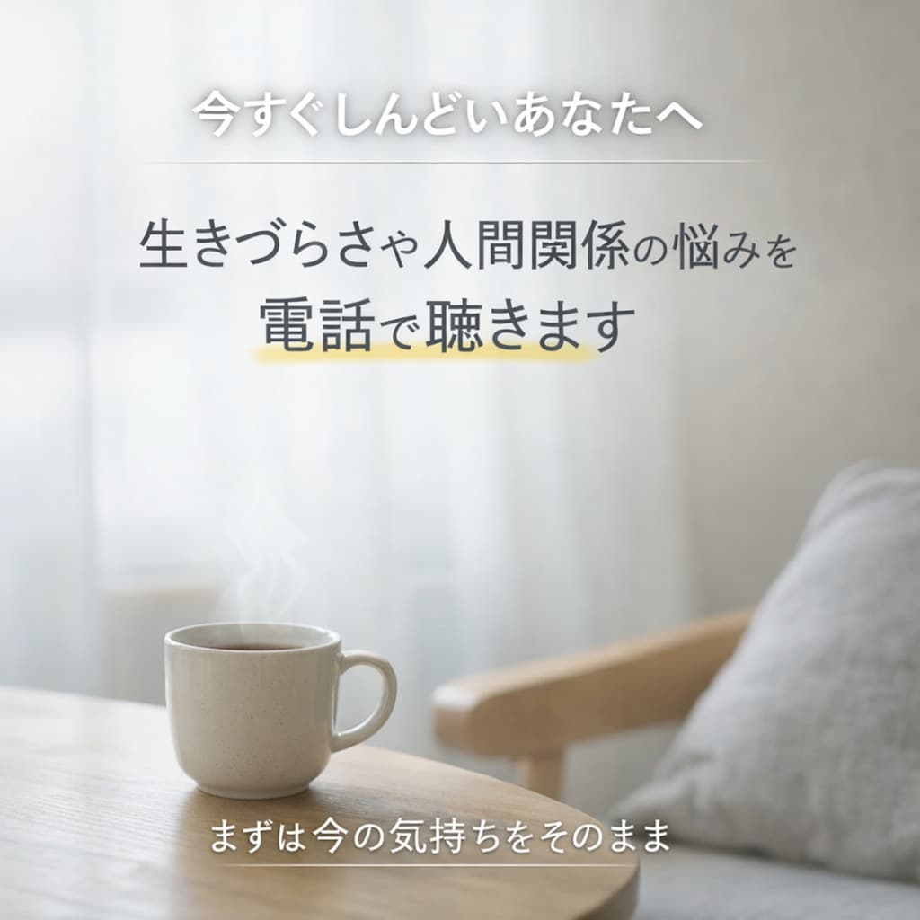 今、つらいあなたの気持ちをそのまま電話で聴きます 同じく生きづらさを抱えてきた立場で、共感を大切に聴いています イメージ3