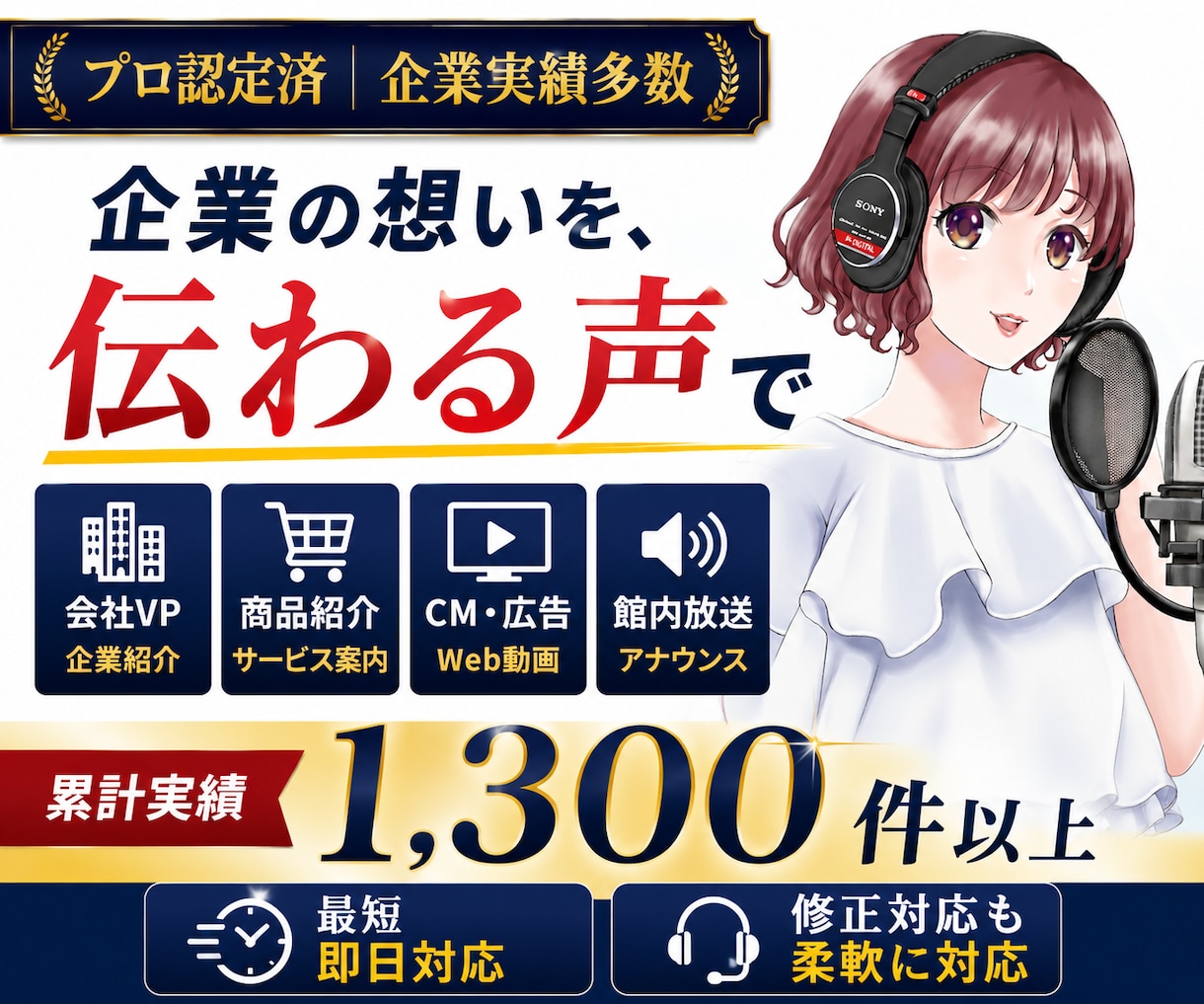 商用実績多数！ナレーション収録承ります CM・広告・企業VP・教材・商用対応可 イメージ1