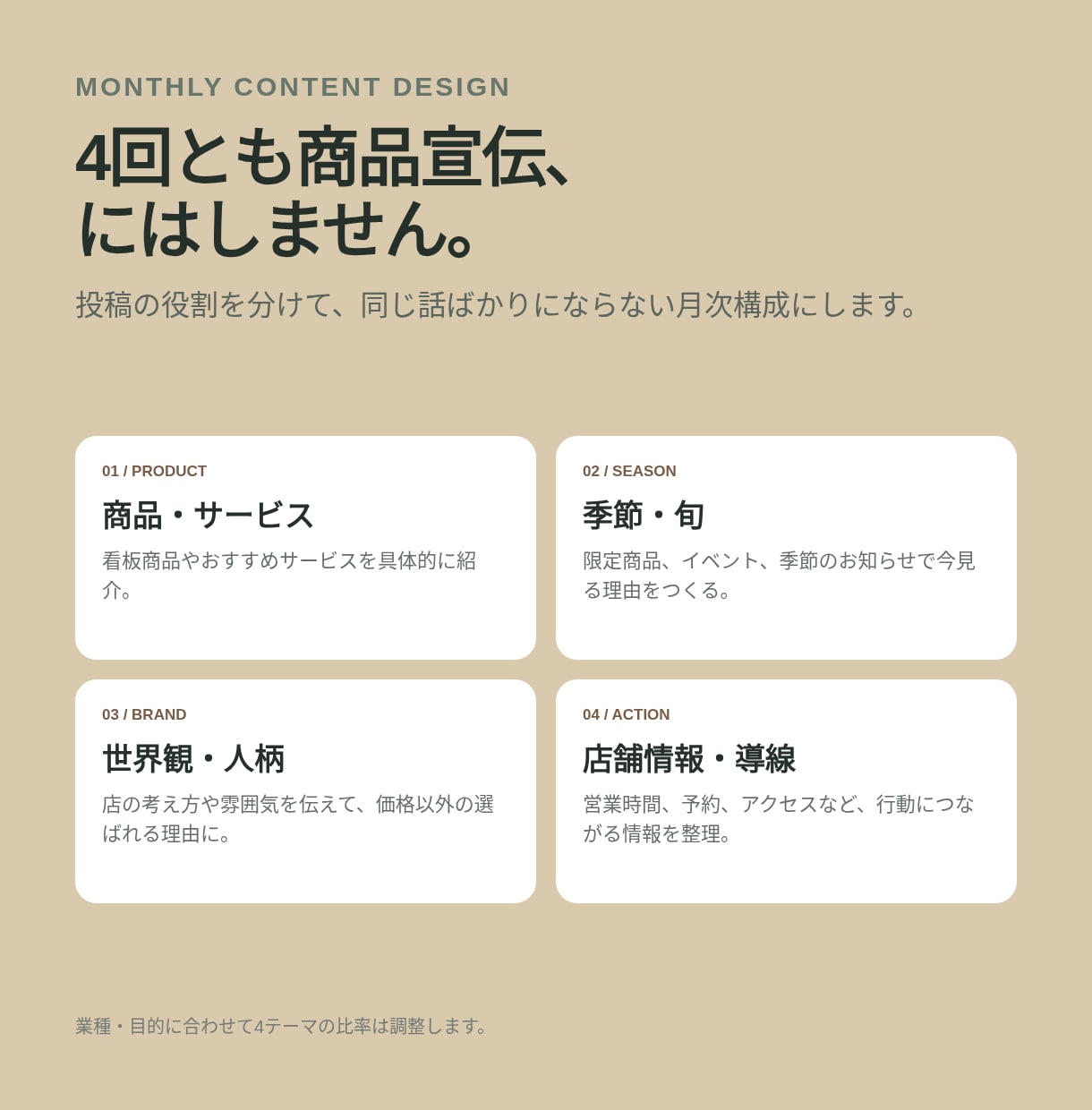 Instagram投稿を企画から月4本作ります 小さなお店向け｜投稿ネタ・画像・文章をまとめて制作 イメージ6