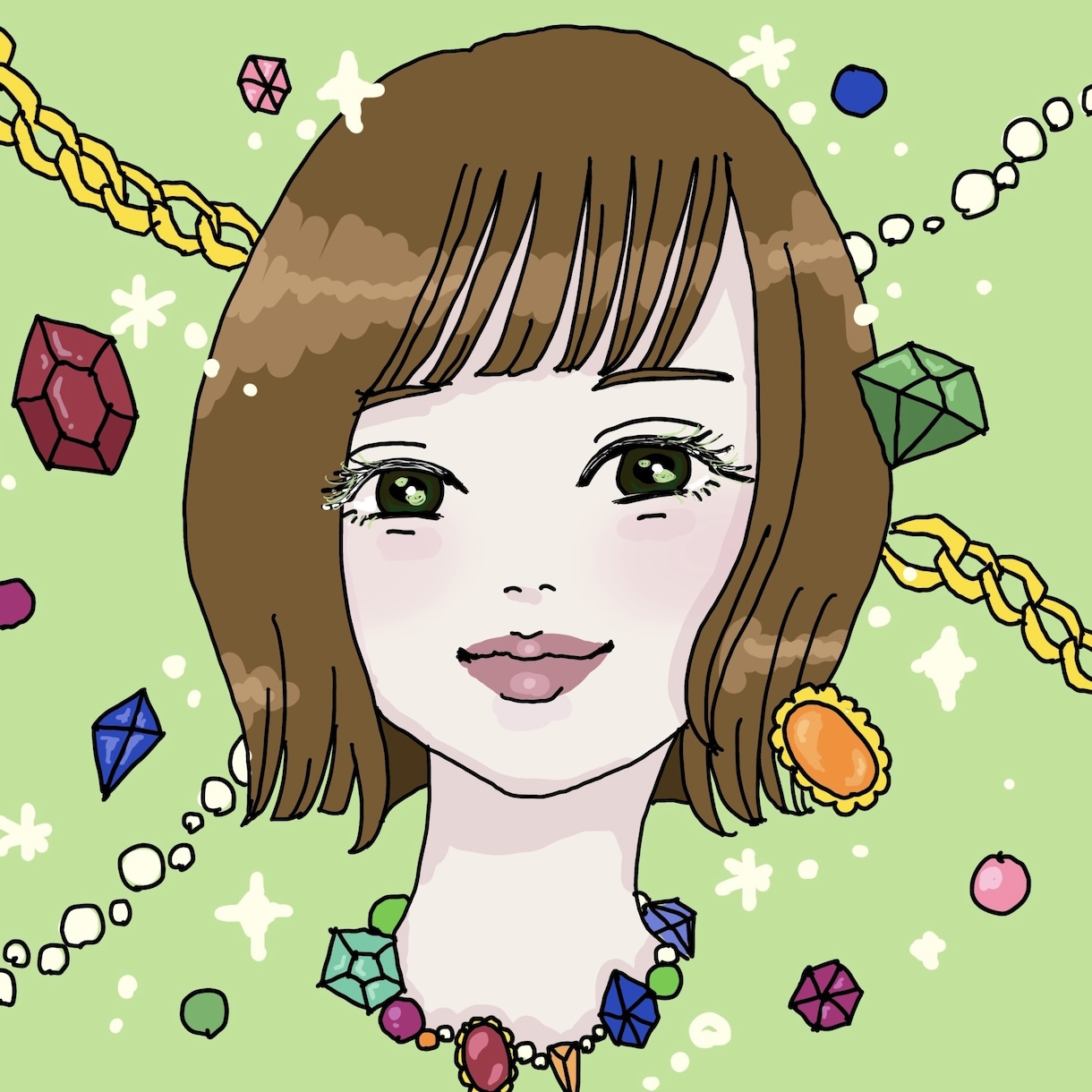 お好きなモチーフ付♡似顔絵SNSアイコン作成します お気に入りのお花、スイーツ、ジュエリーなどと一緒に♪ イメージ10