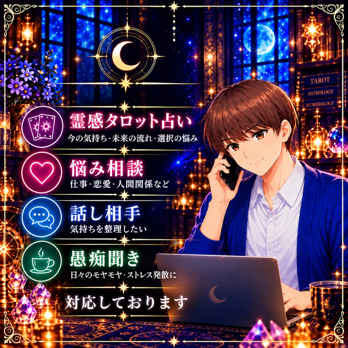 電話占い☆霊感タロット占い・話し相手、愚痴聞きます 仕事・恋愛・人間関係などのお悩み、モヤモヤを丁寧に伺います イメージ4