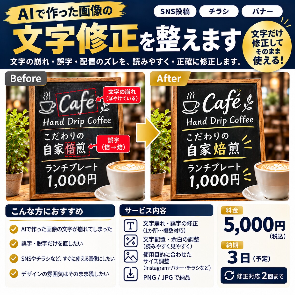 AI画像の文字崩れ・誤字をきれいに修正します 元画像の雰囲気を残して、文字だけきれいに修正！ イメージ1