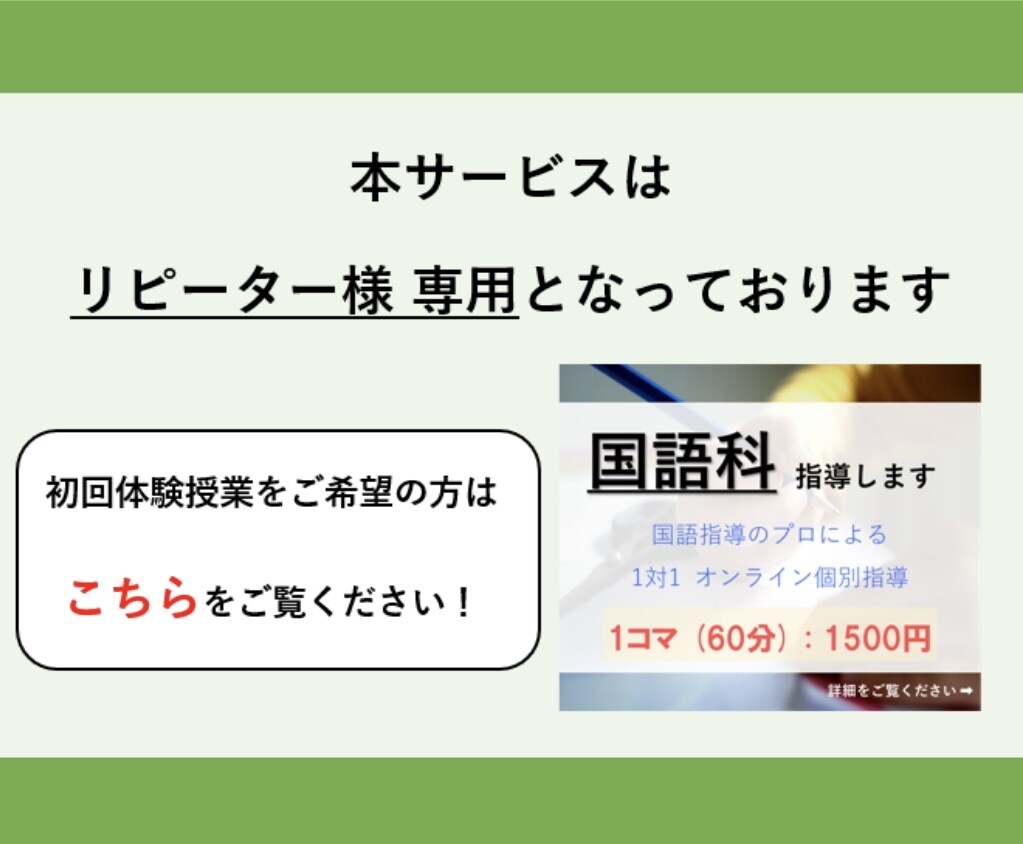 単発授業！国語60分指導します ご新規様はご購入いただけせん！60分×1コマの国語授業 イメージ2