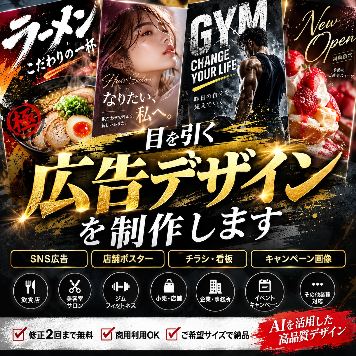 集客につながる広告デザインを制作します SNS・店舗・販促用の目を引くデザインを制作します イメージ1