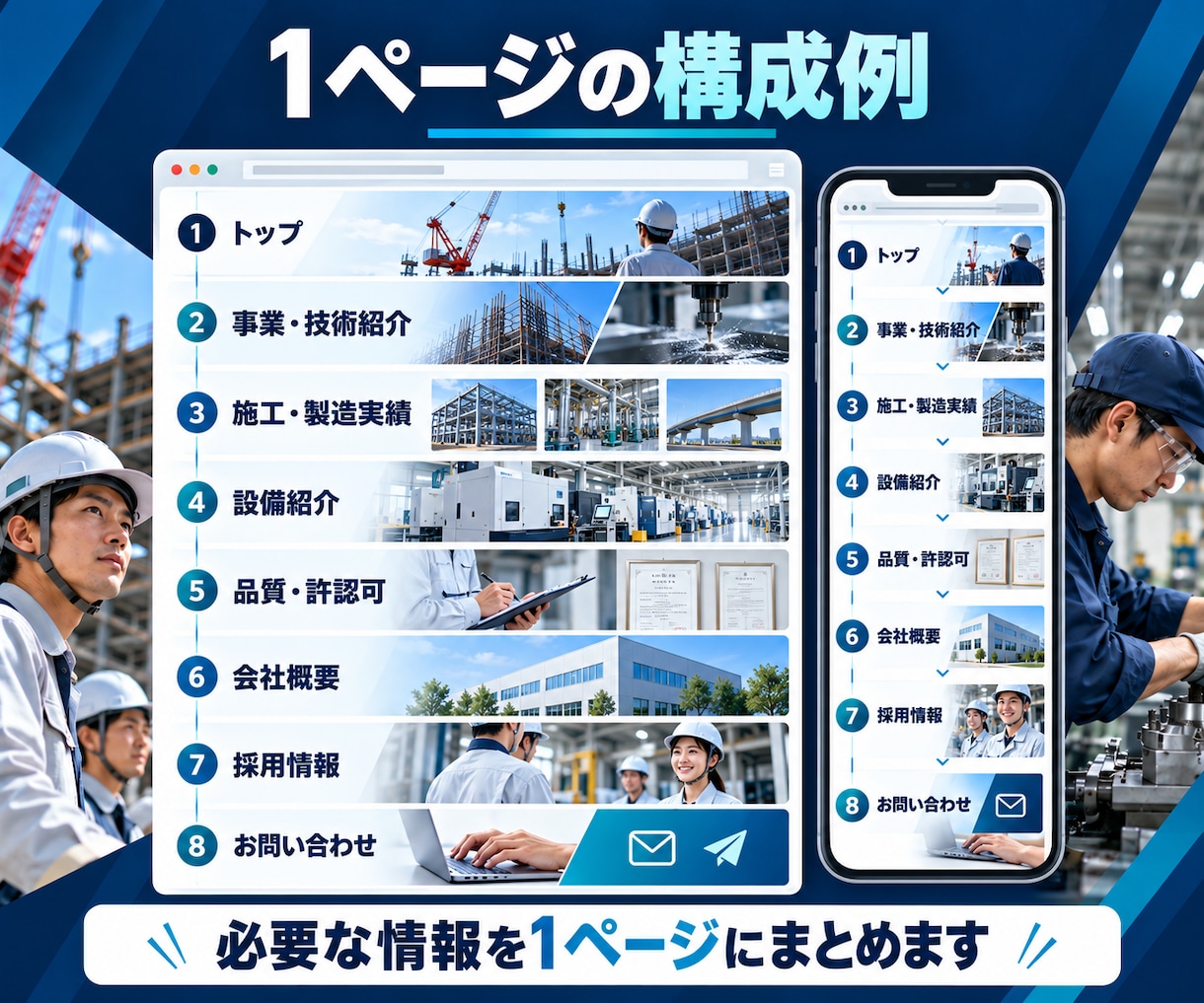 建設・製造業専門の企業サイトを制作します 技術・実績・採用情報が伝わるホームページ イメージ3