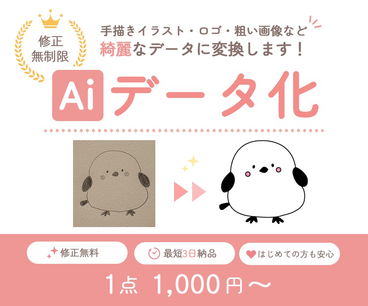 手描きイラスト・ロゴ・画像をデータ化します 高品質なAIデータを1,000円で作成いたします！ イメージ1