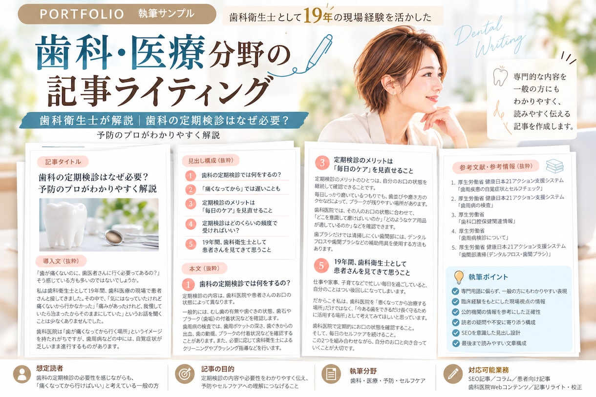 歯科・医療分野のWeb記事を執筆します 臨床経験19年｜専門知識をわかりやすい文章に イメージ1