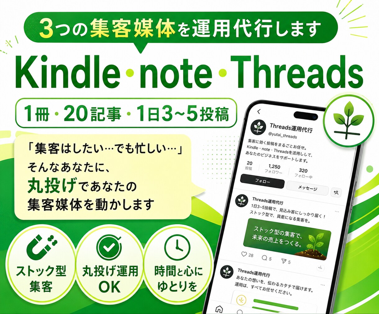 あなたの集客媒体の運用代行やります Kindle・note・Threadsを代わりに作成・投稿 イメージ1