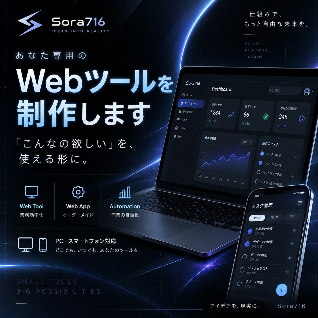 専用のWebツールをオーダーメイドで制作します 「こんなツールがあったら便利」を20,000円から形にします イメージ1