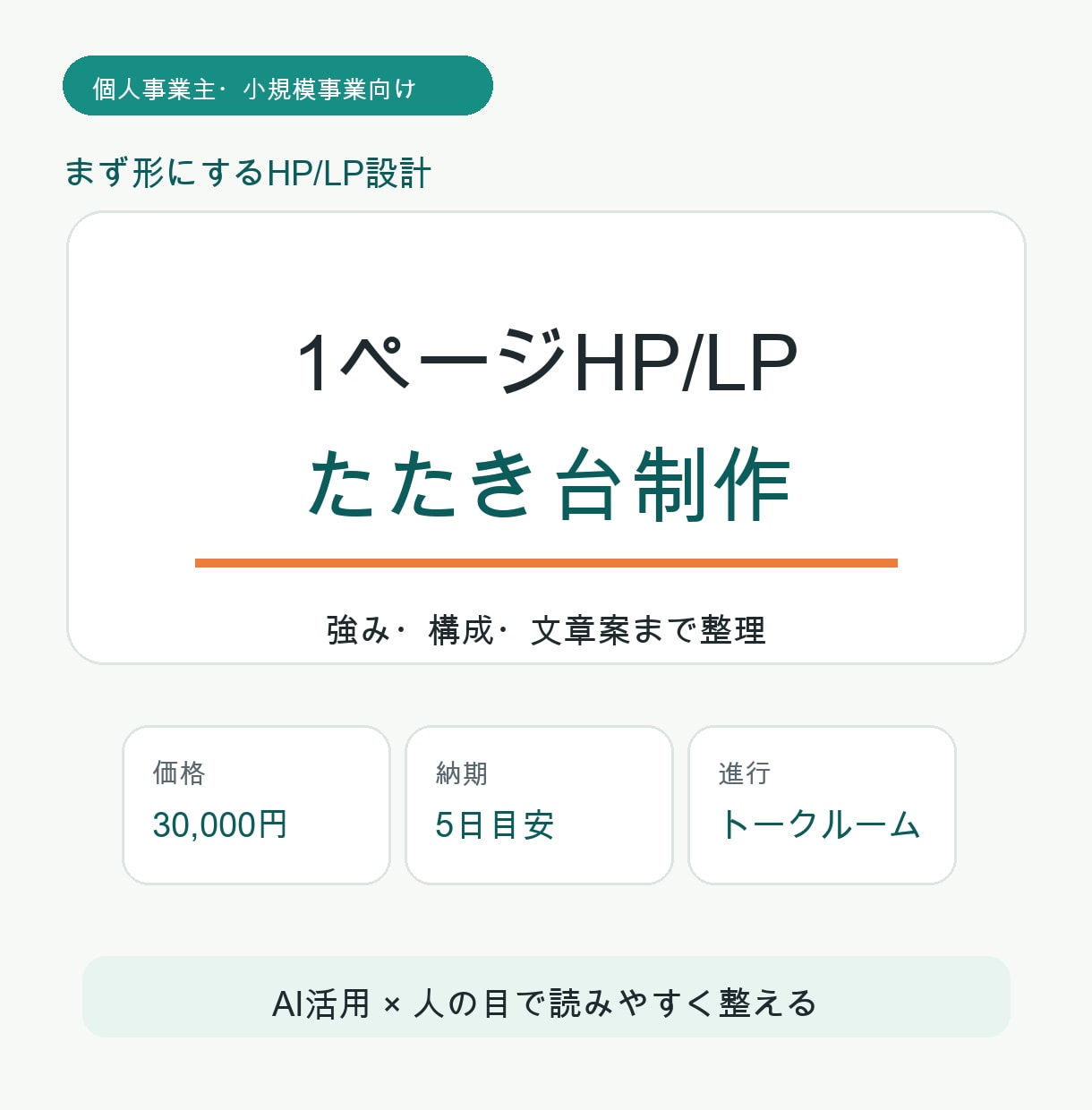 AIで1ページHPたたき台を作ります 小さな事業の強みを整理し形にします イメージ1