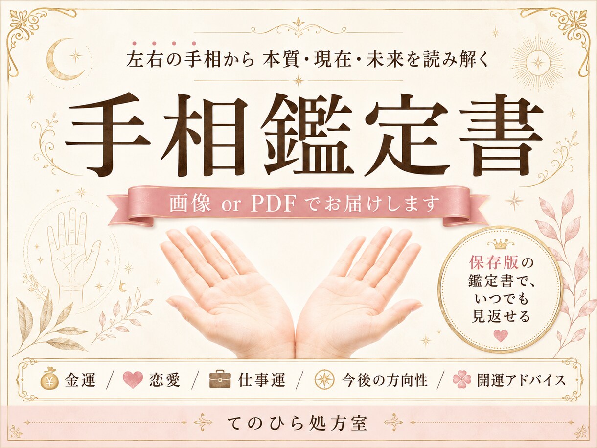 画像で届く手相鑑定書を作成します 左右の手相から本質と現在をやさしく読み解きます イメージ1