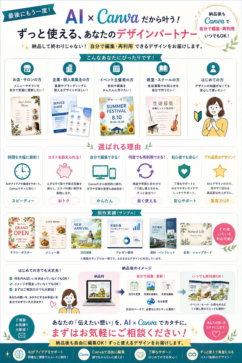 AI×Canvaで編集できるチラシを作ります 納品後も自分で編集・再利用できるデザイン イメージ8