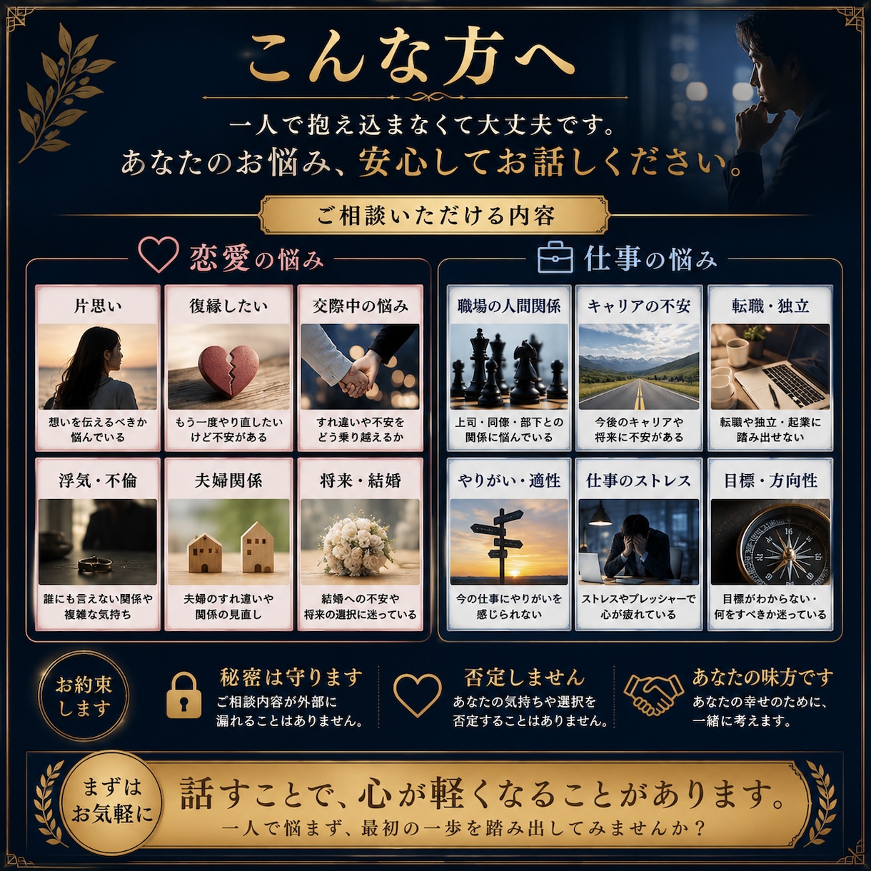 答えが出ない恋愛を一緒に整理します ただ聞くだけでなく、気持ちと現実を整理します イメージ2