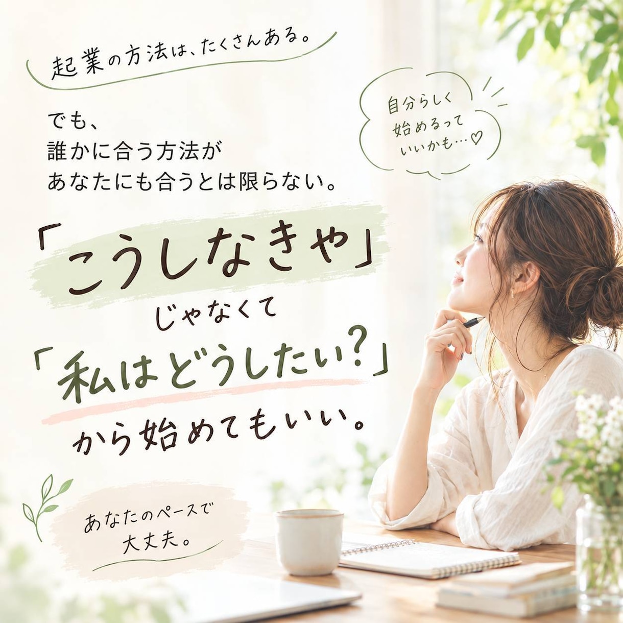 起業はじめの一歩をカタチに｜AI活用制作ます 「やりたい」はある。 でも、どう形にしたらいいかわからない。 イメージ2