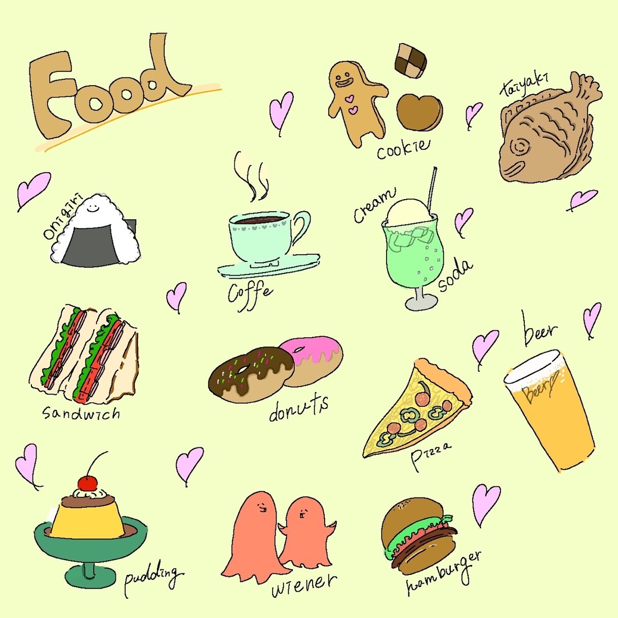 食べ物や動物の線画を描きます ワンポイントを飾る食べ物や動物の線画を描きます。 イメージ1