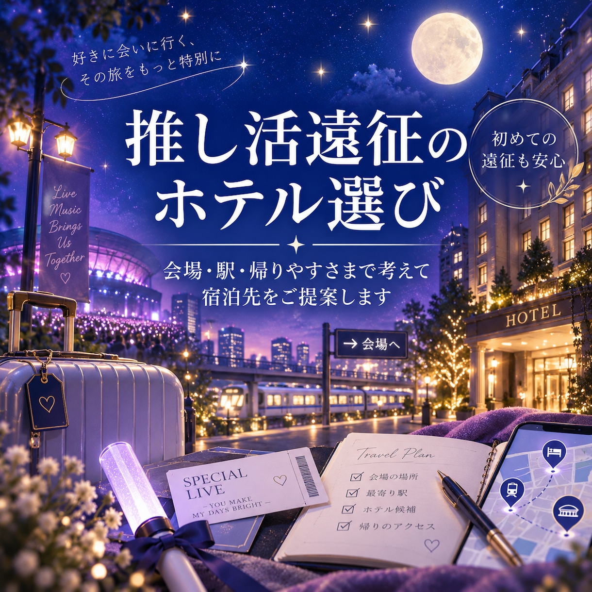 推し活遠征のホテル選びをお手伝いします 「会場・駅・帰りやすさまで考えて宿泊先をご提案します」 イメージ1