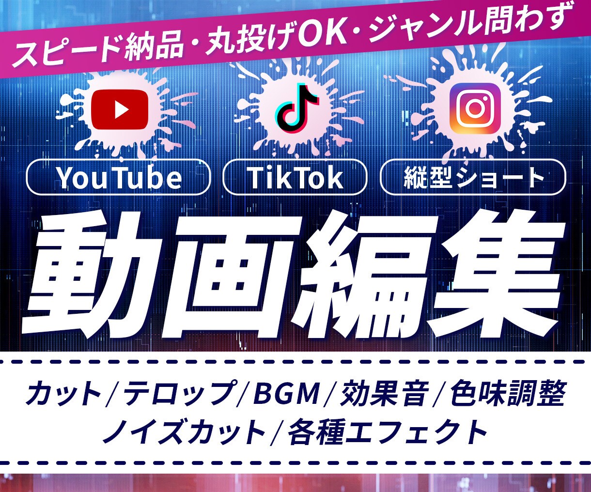 1分以内の動画編集5本まで承ります シーンに合ったテロップやアニメーションで動画をより見やすく イメージ1