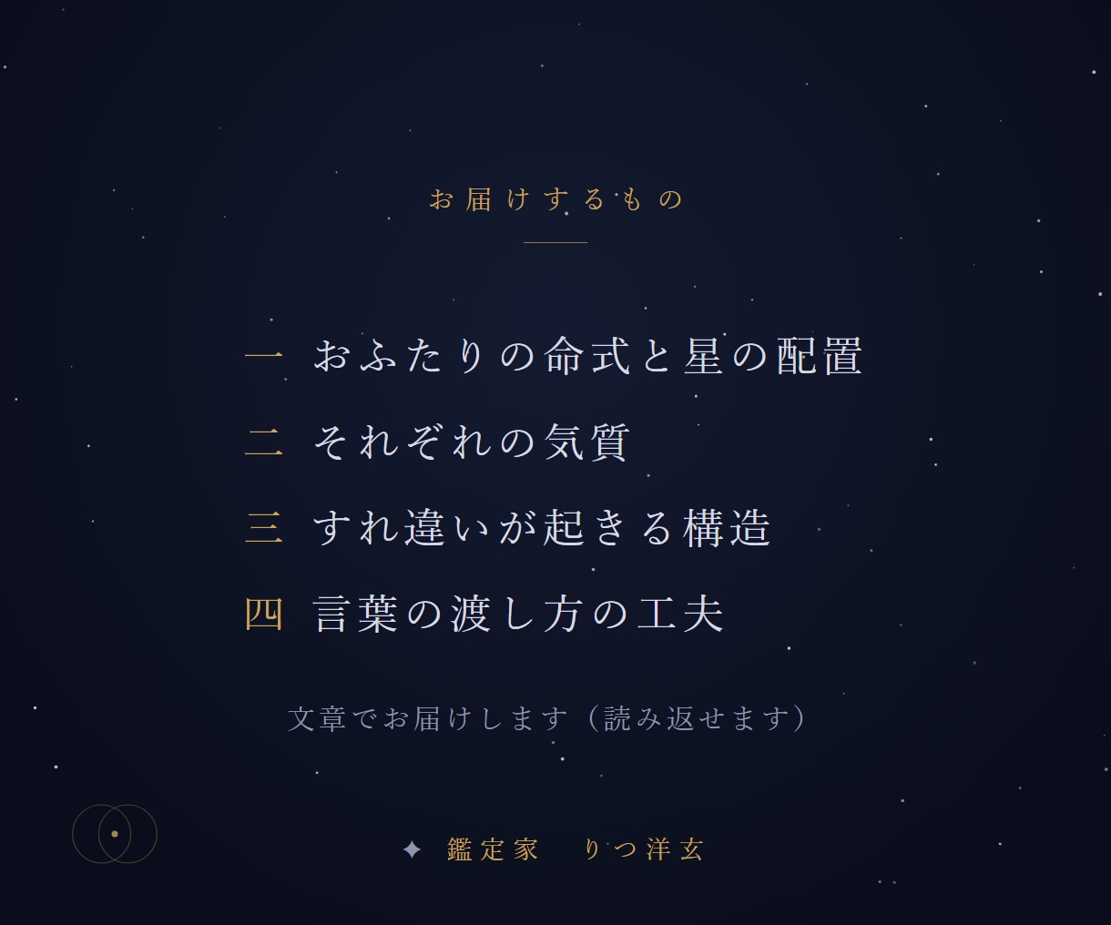 夫婦・恋人の相性とすれ違いを四柱推命で占います 会話がない・すれ違う・噛み合わない——三占術で読み解きます イメージ6