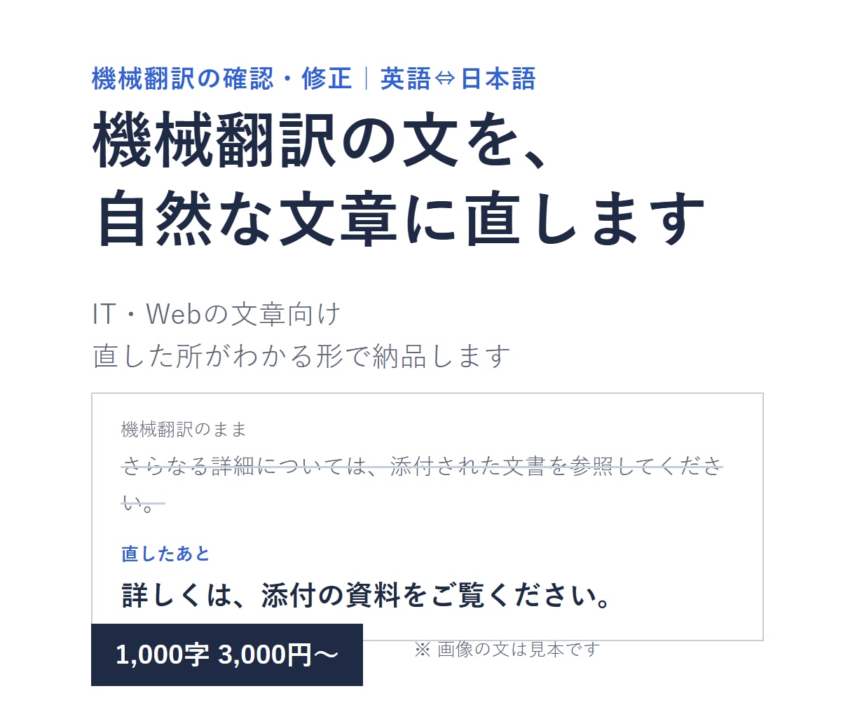 機械翻訳の英語・日本語を自然な文に直します 英語⇔日本語｜IT・Webの文章向け｜直した所がわかる イメージ1