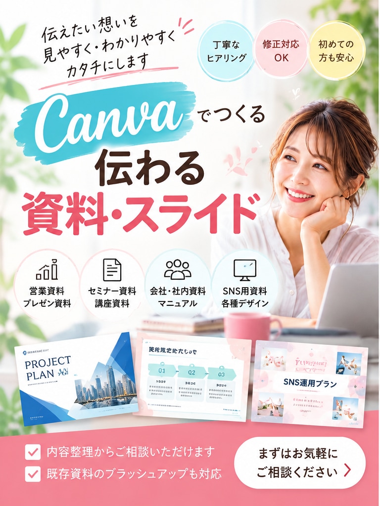 Canvaで伝わる資料を作成します ご希望を丁寧にくみ取り、見やすく伝わる資料に‼️ イメージ1