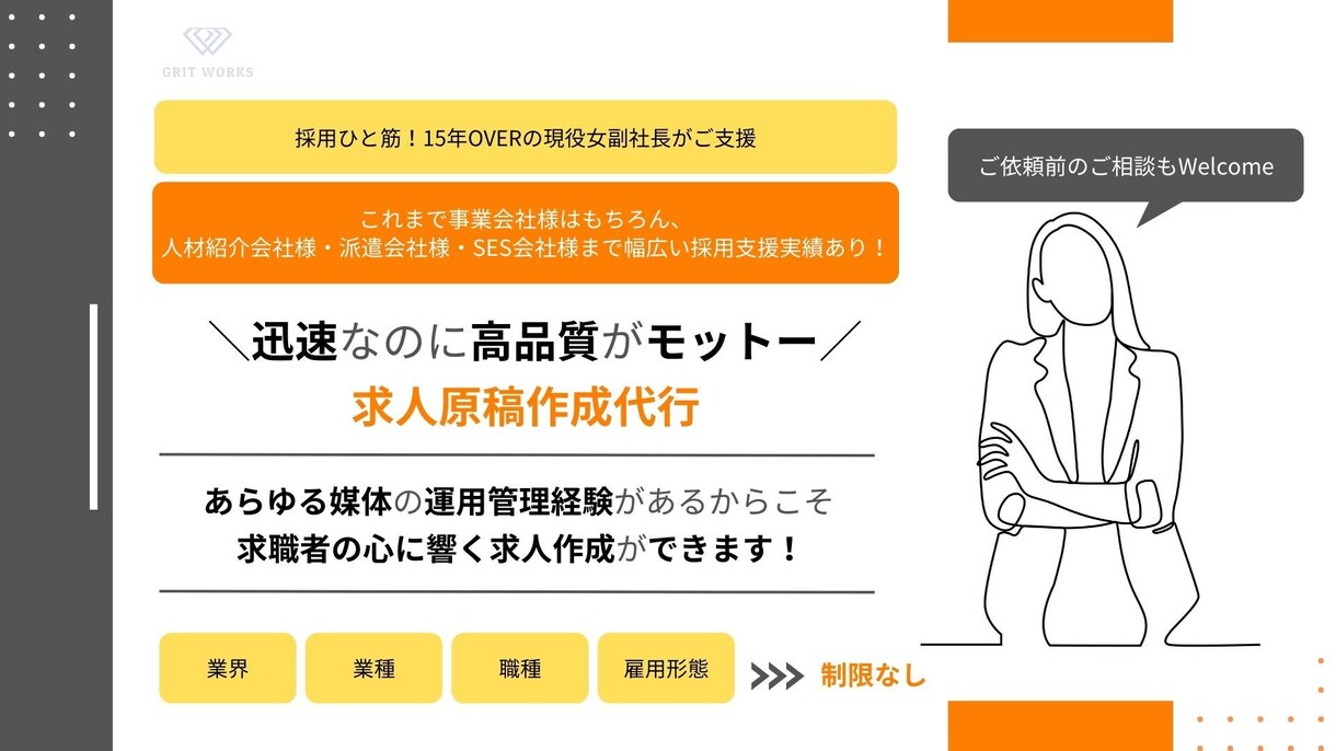 求人原稿作成15年超のプロが効果的な求人を作ります 職種・雇用形態不問！貴社に最適な媒体選定のご相談も賜ります！ イメージ1