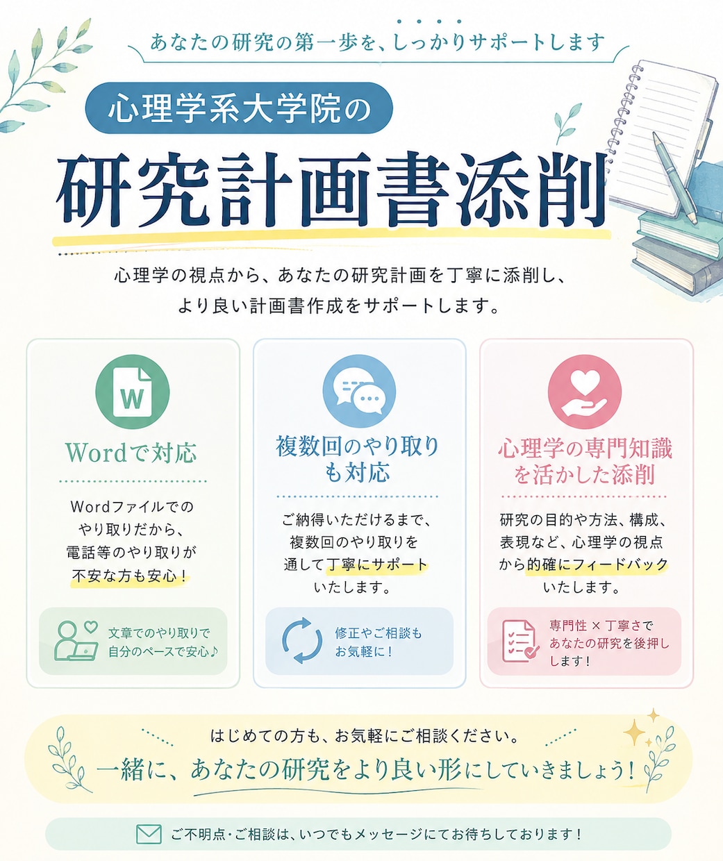心理学の修士課程、博士課程の研究計画書を添削します 博士課程院生が添削サポートいたします！ イメージ1
