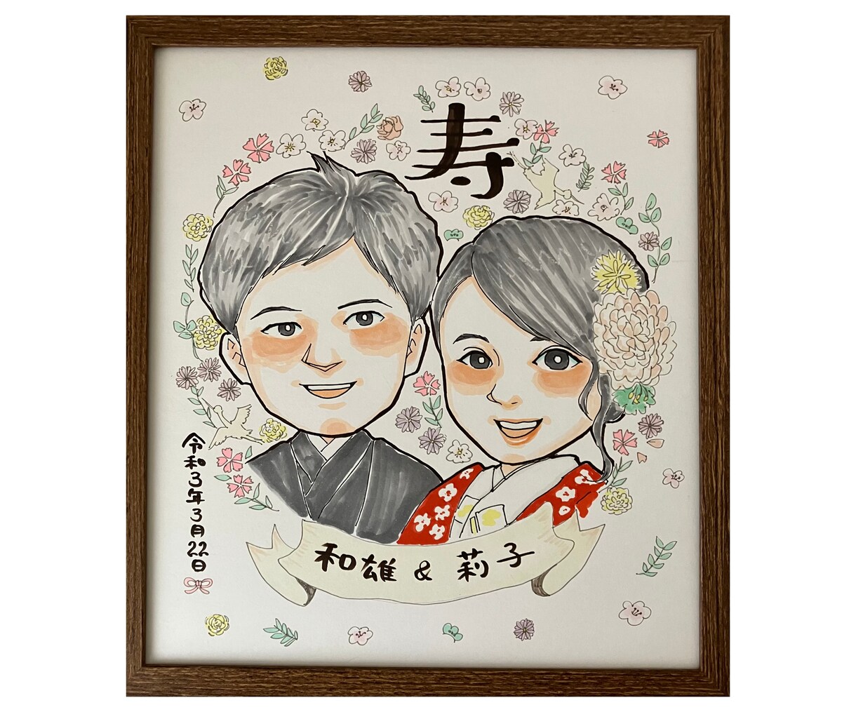 結婚式和装orドレス似顔絵ウェルカムボード描きます ギフト色紙、贈呈品、ご両親サンクスボード、結婚式似顔絵 イメージ6