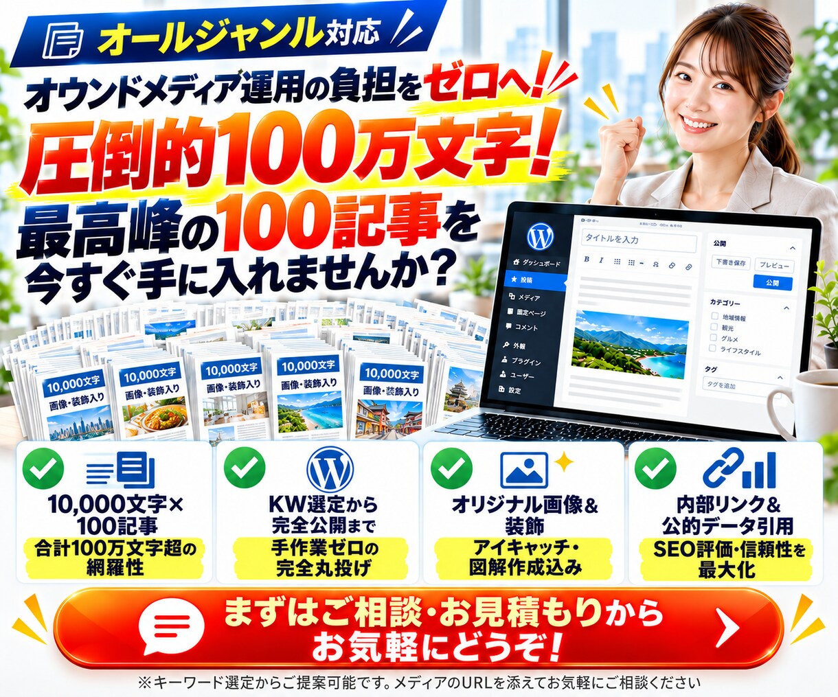 フル装備SEO記事作成！100記事を完全入稿します 全オプション込みのフルパッケージ！KW選定から画像・公開まで イメージ10