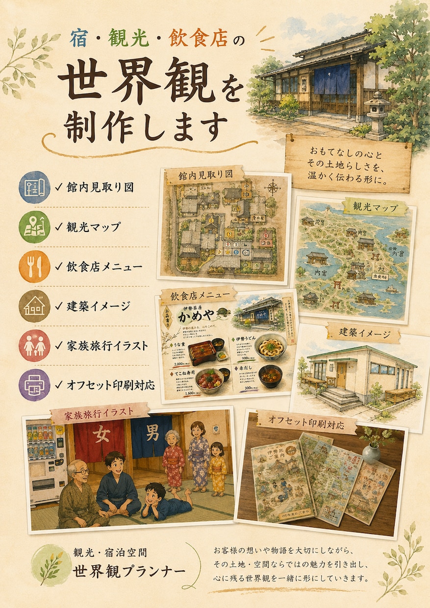 宿・観光・飲食店の世界観を制作します 経験とAIを活用し温かい世界観を形にします イメージ1