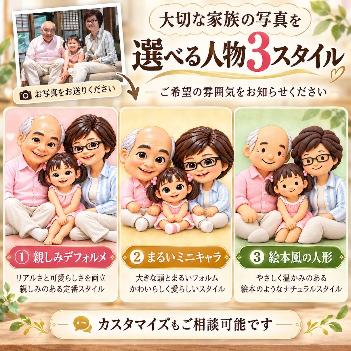 写真からオーダーメイドの3D記念プレートを作ります 選べる背景3種類×人物3スタイル｜大切な方への贈り物 イメージ4