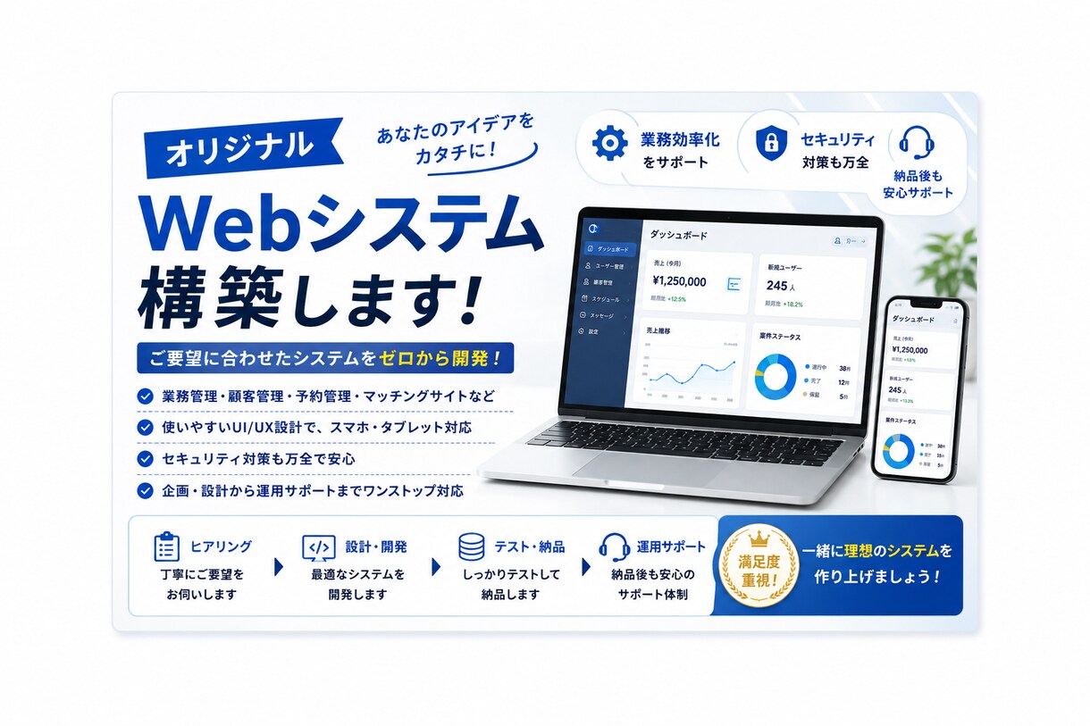 オリジナルWebシステム開発します SaaSで出来ない所を作りませんか？ イメージ1