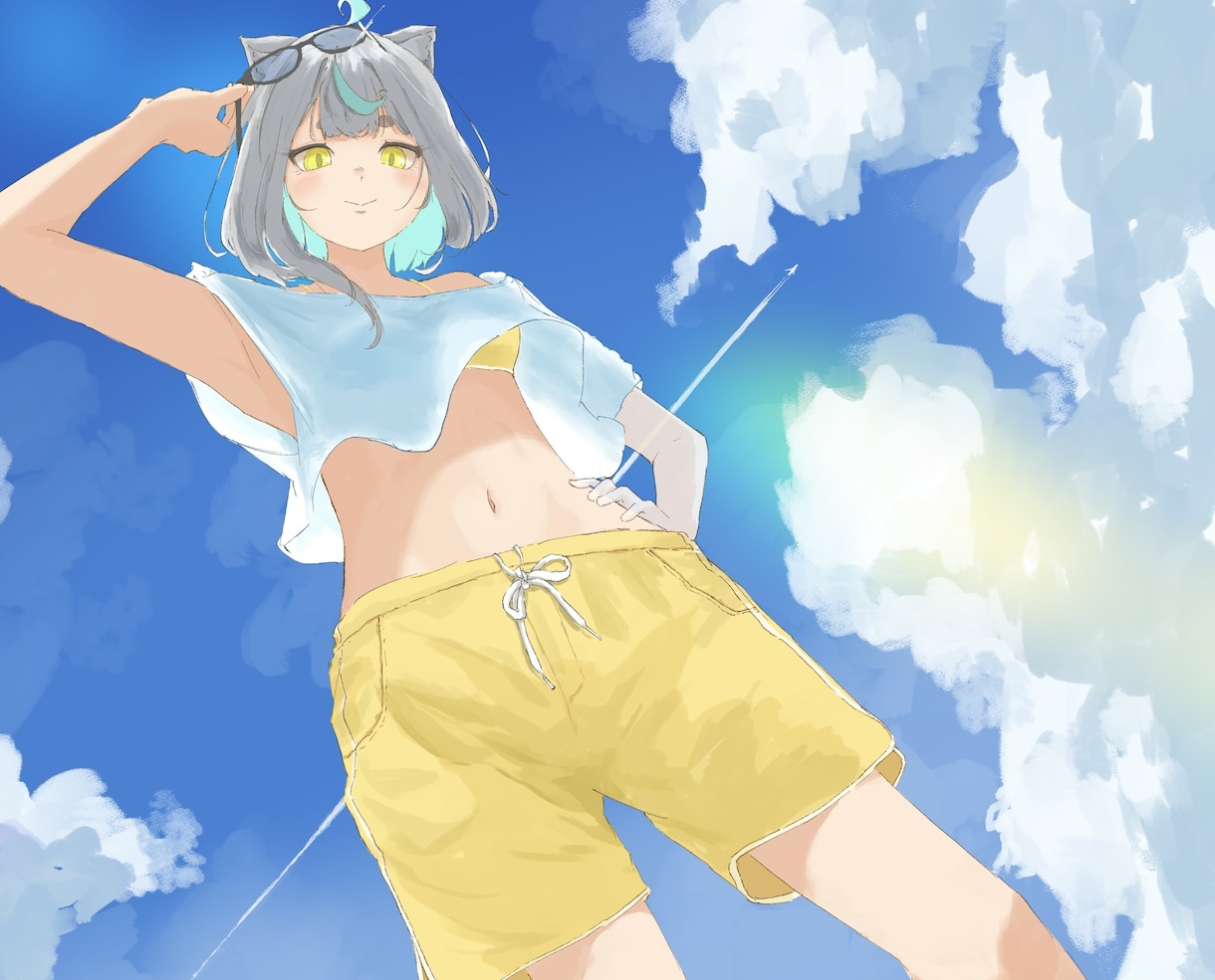 夏と青の空気感アイコン描きます 夏の空気と透明感のあるイラストを描いています イメージ1