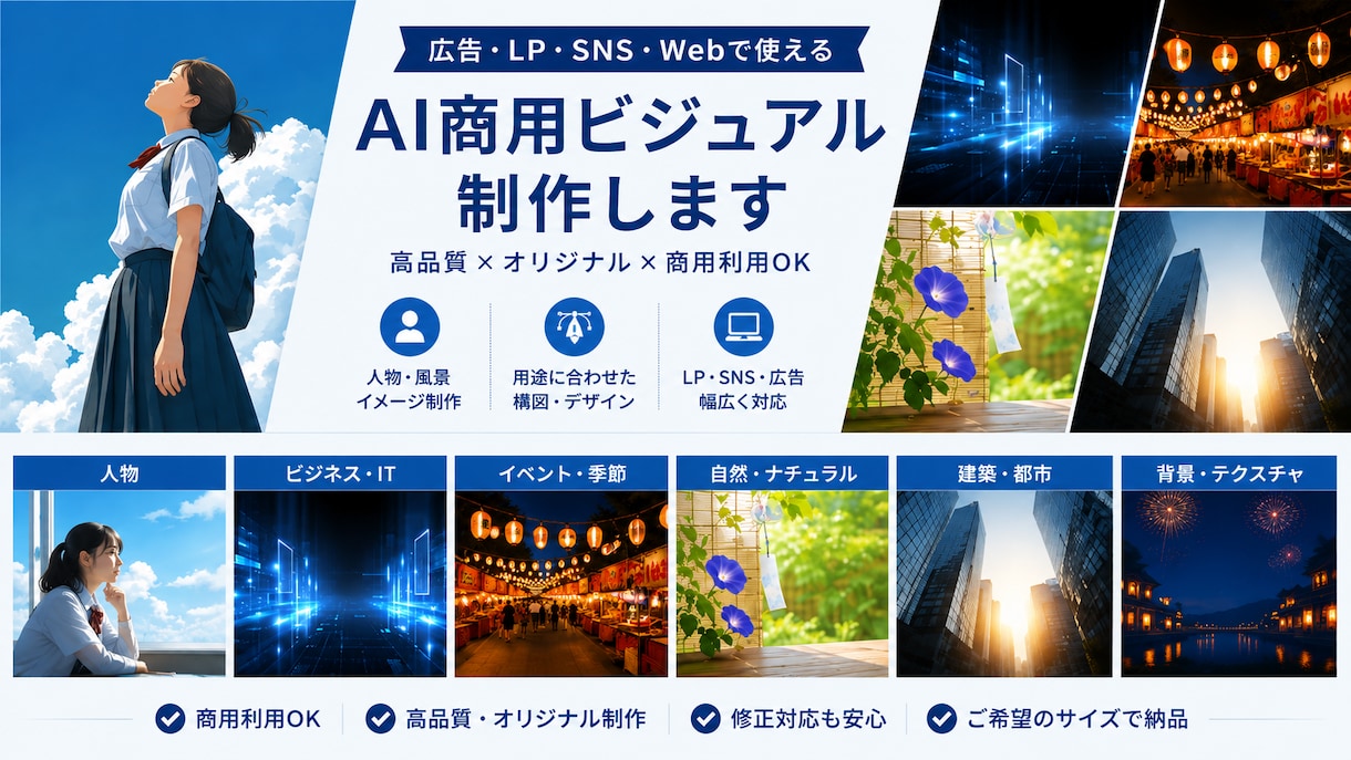 広告・LP向けAI商用画像を制作します 広告・LP・SNSで使いやすい構図・余白まで設計 イメージ1