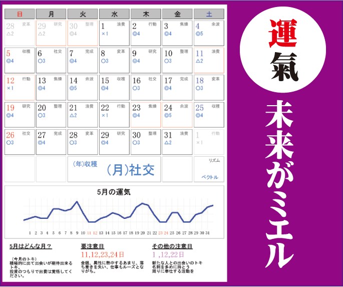 運氣カレンダー✅トラブル回避＆運氣アップを導きます 年運氣・月運氣・日々の運氣カレンダーを作成します✅ イメージ7