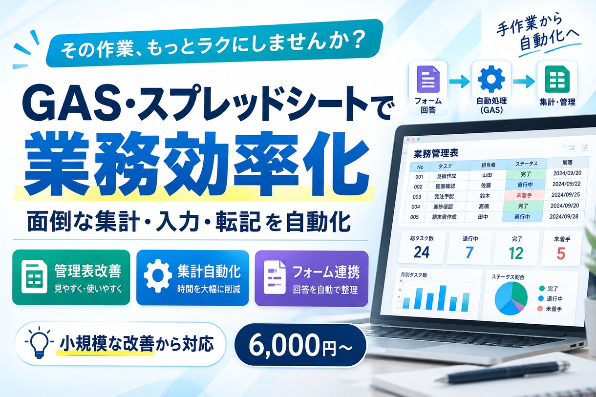 GAS・スプレッドシートで業務効率化します 面倒な集計・入力作業をGASで自動化します イメージ1