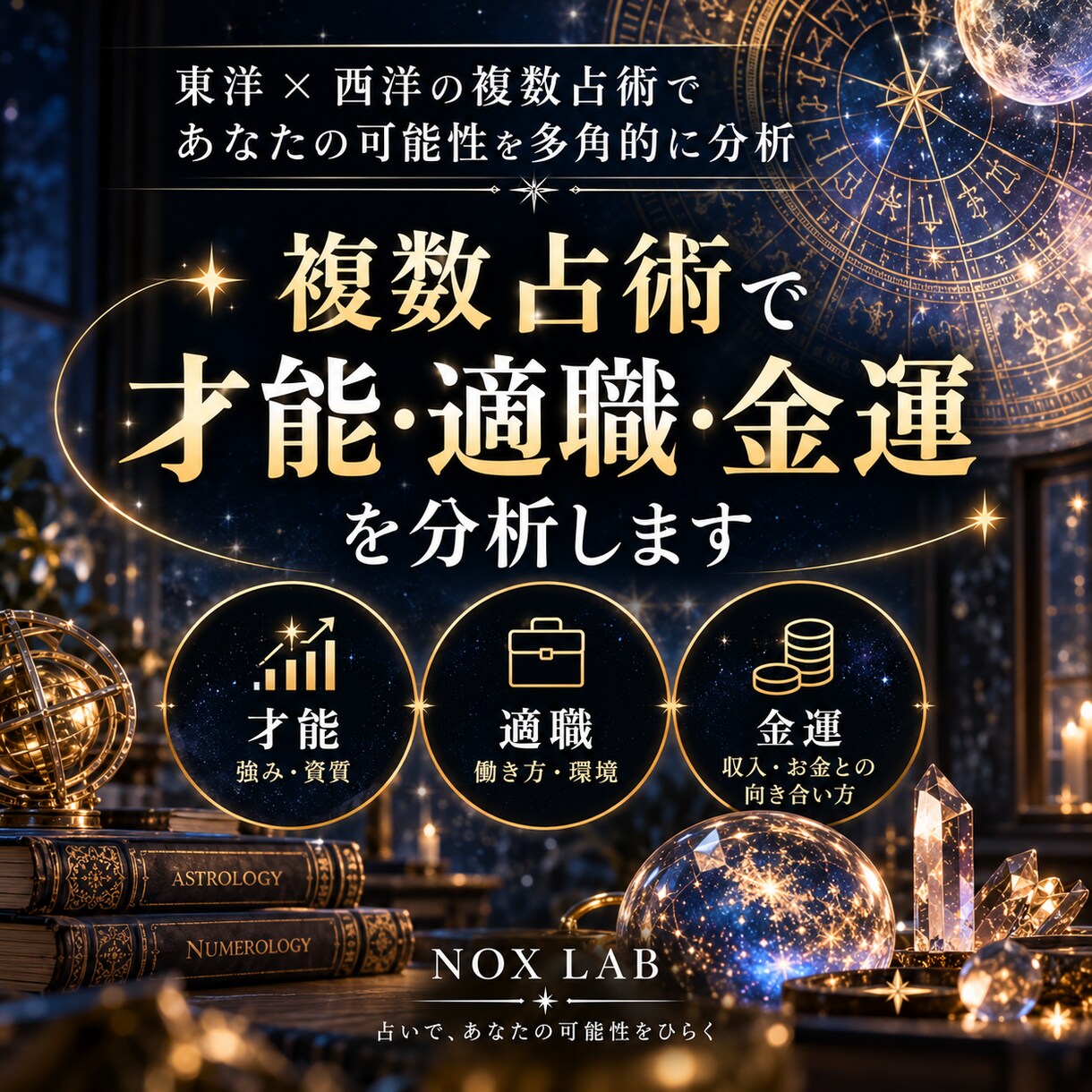 複数占術で才能・適職・金運を分析します 東洋×西洋の占術で、あなたの強みと可能性を多角的に分析 イメージ1