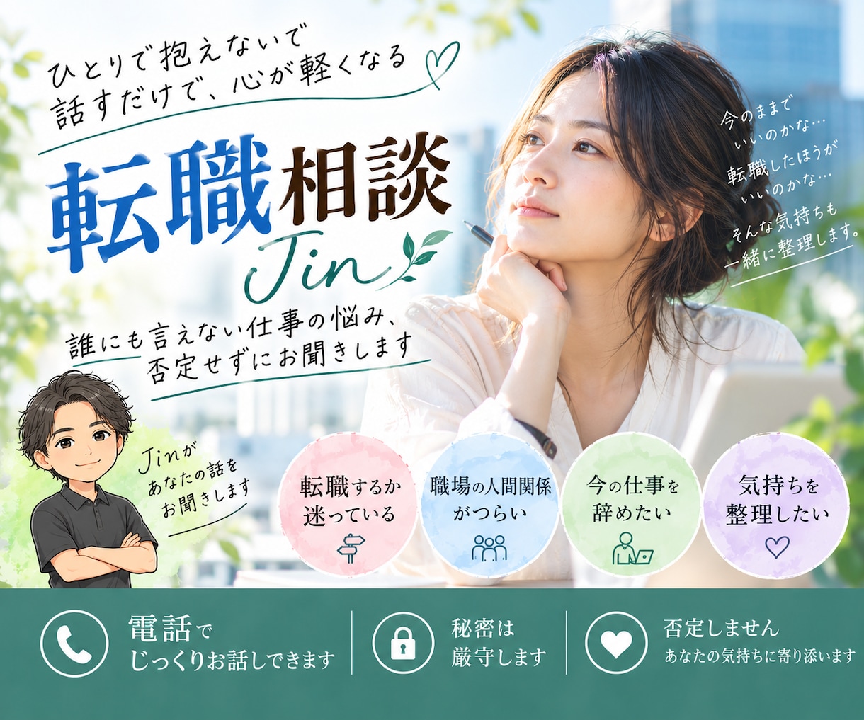 転職・仕事の悩みをじっくりお聞きしますます 誰にも言えない仕事の悩み、否定せずにお聞きします イメージ1