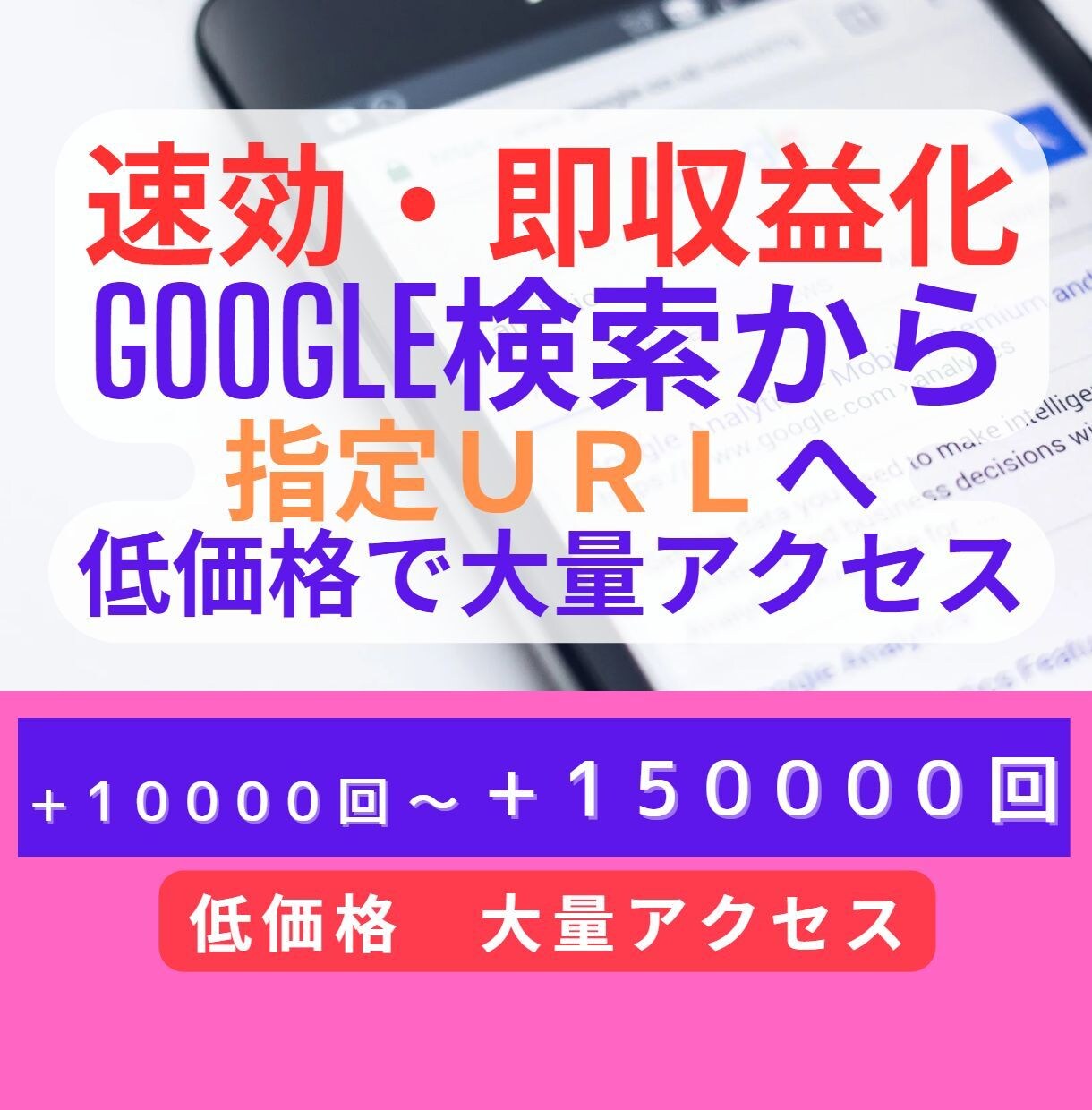 Google検索から+10000回アクセスします 収益化など即効果・SNSの他通販URL/メルマガ登録や企画に イメージ1