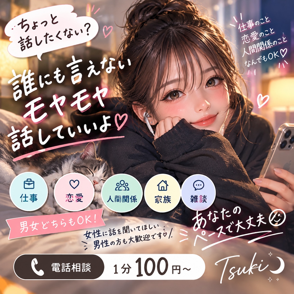 誰にも言えない愚痴や悩みなど♡なんでも聞きます 誰かに話すだけで楽になることも♡お気軽にねっ！ イメージ1