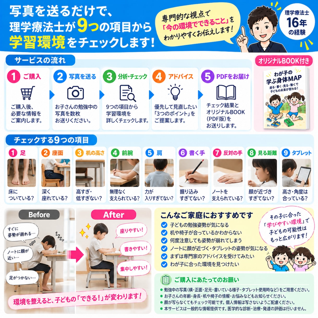 子どもの学習環境を理学療法士が写真でチェックします BOOK付き｜机・椅子・姿勢から「まず変える3つ」をご提案 イメージ2