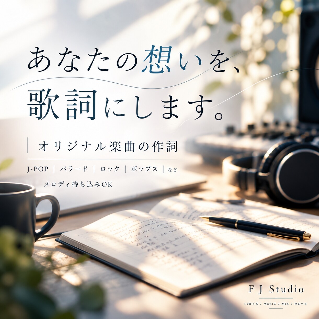 あなたの想いを形にする歌詞を作詞します オリジナル曲・記念曲・プレゼント・活動用楽曲など幅広く対応 イメージ1