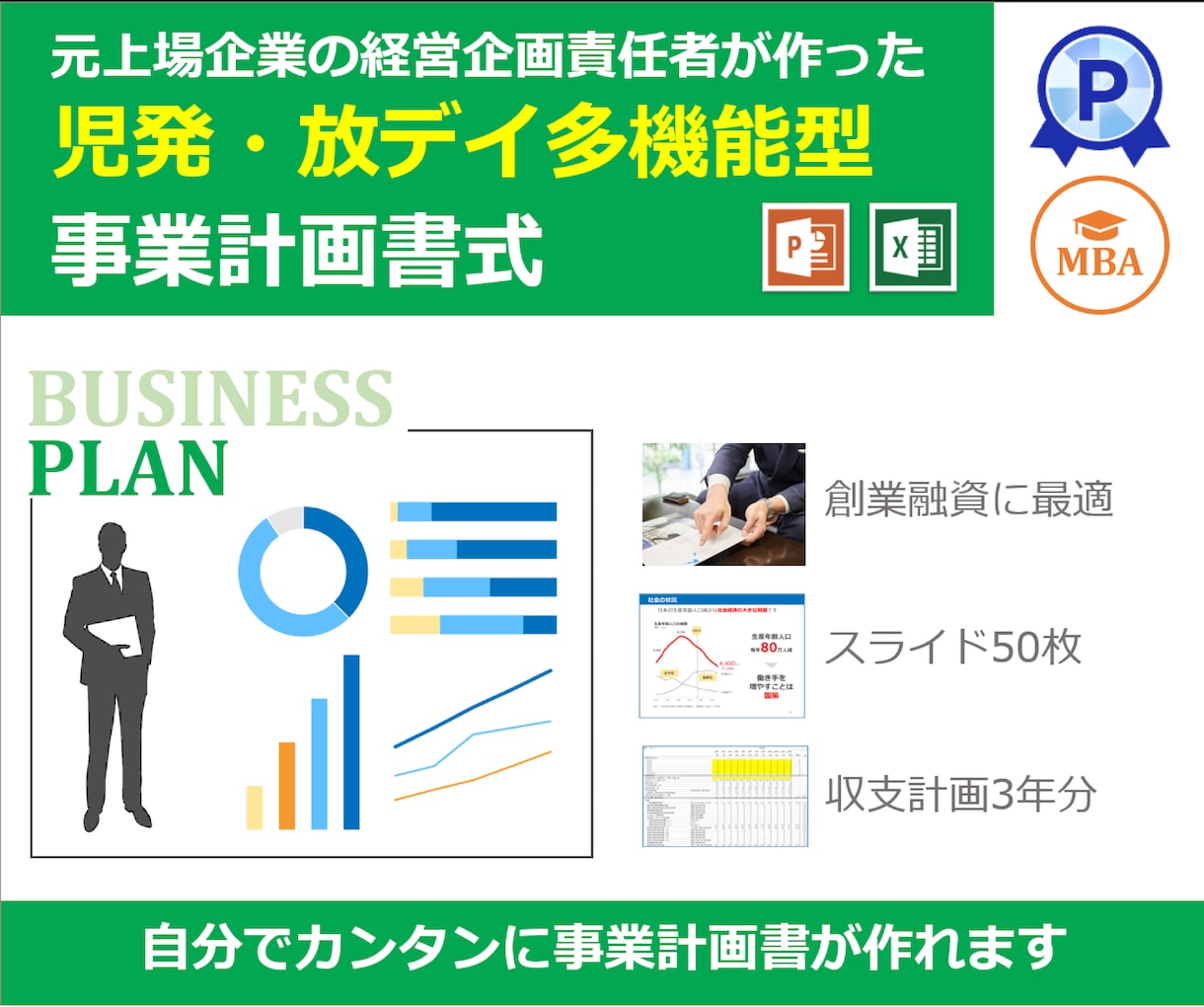 児発・放デイの多機能型事業計画書の書式を販売します 融資が必要ならこちら！エクセル3年分とパワポ50枚のセット イメージ1