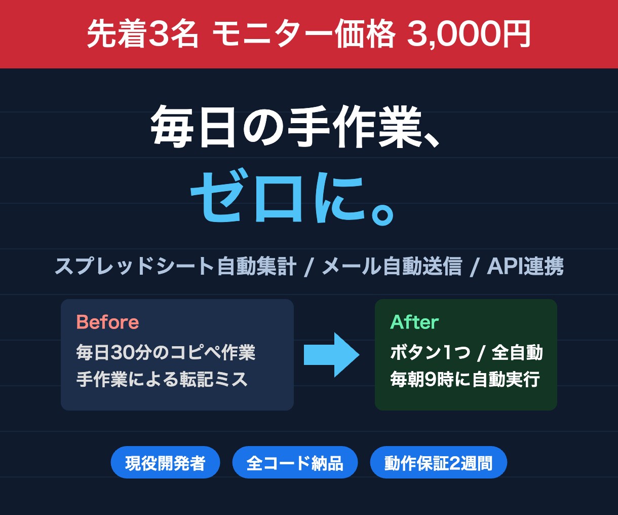 GASでスプレッドシート業務を自動化します 先着3名モニター価格3000円 納品後の評価にご協力を イメージ1