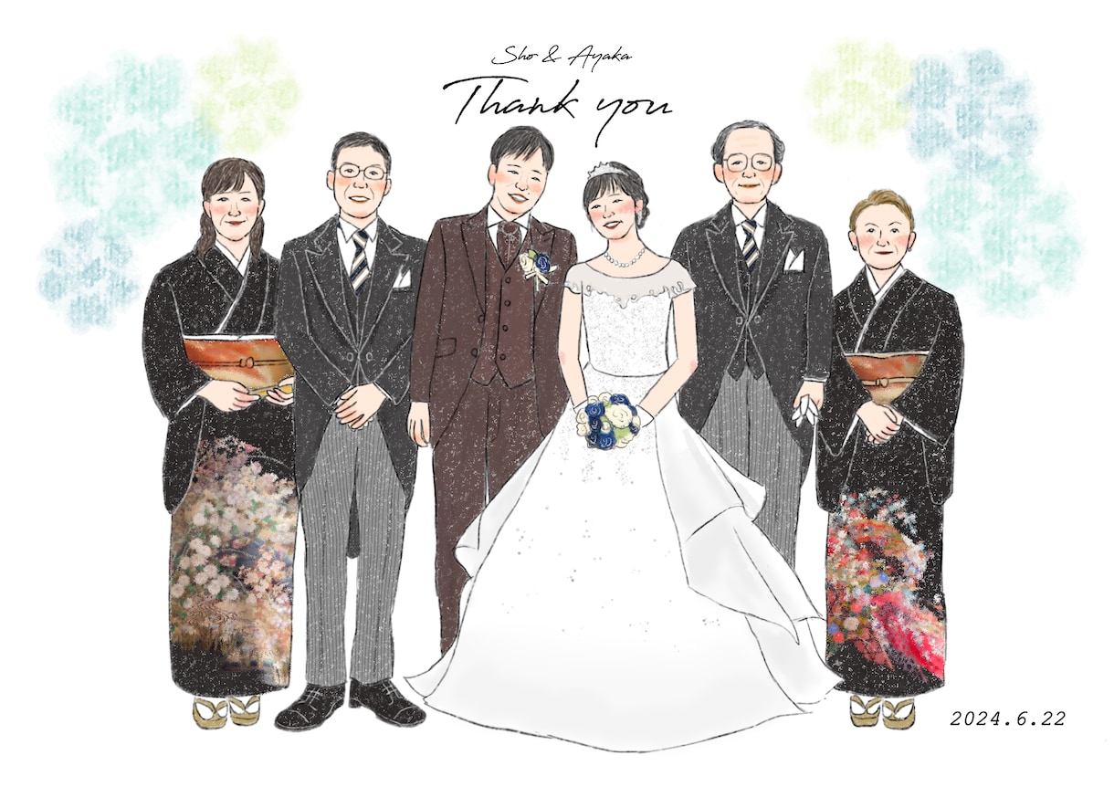 受注制作／６名似顔絵描きます 結婚式の両親贈呈品に選ばれています！！ イメージ2