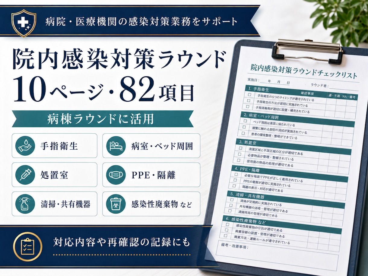 感染対策ラウンド用チェックリストを提供します 153項目｜ラウンド・委員会・研修記録｜Word付き イメージ3