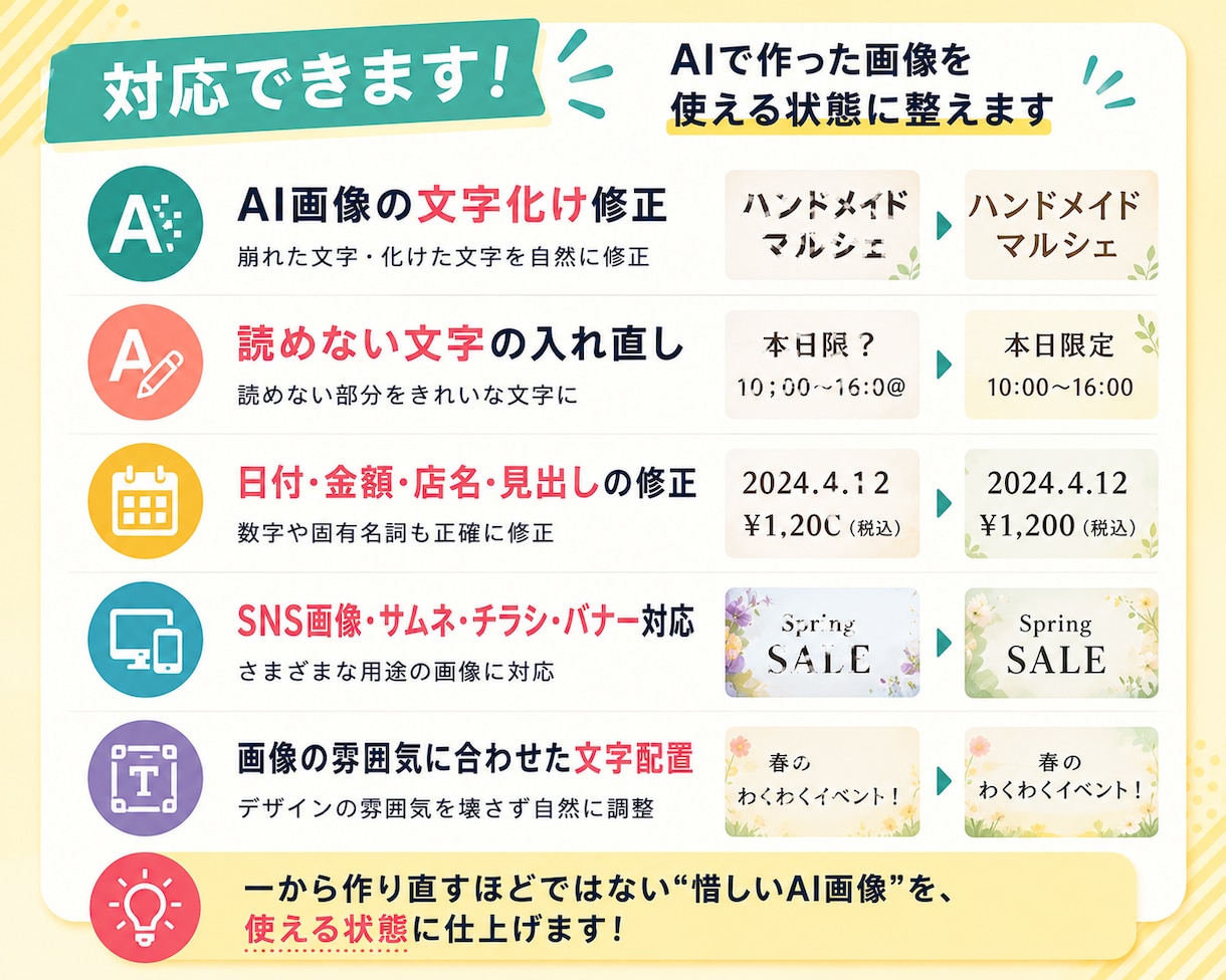 AIで作ったチラシ・告知画像を使える状態に整えます 文字崩れ・読めない文字・微妙な配置を、自然に修正します イメージ2