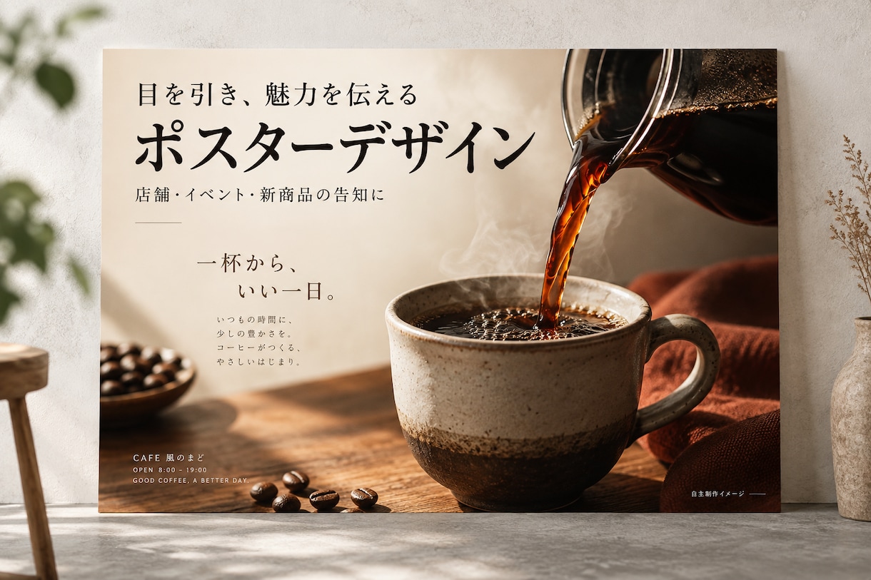 店舗やイベントの魅力が伝わるポスターを作ります 写真と文字にメリハリを。告知の目的からデザイン イメージ1